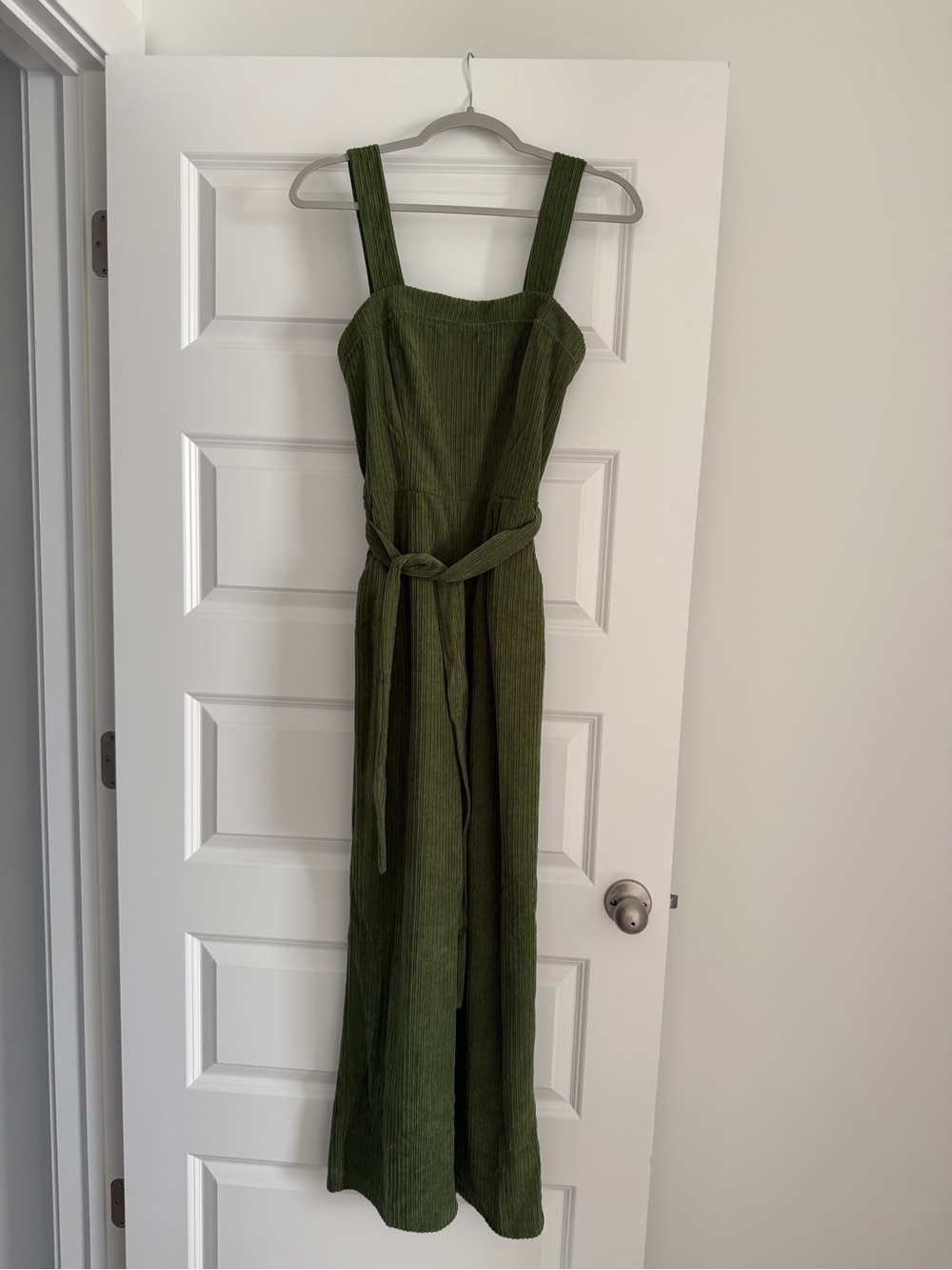 Monteau Olive Green Ribbed Jumpsuit with Belt